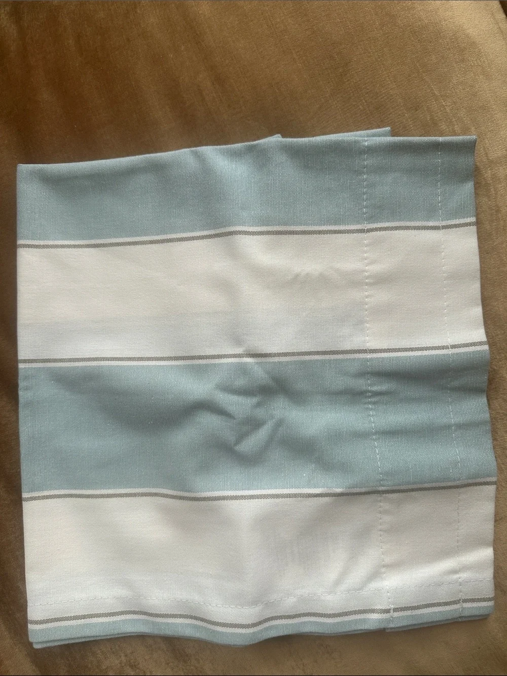 Pair Square Curtains Cotton blend Stripe Classy tone Cream Sage Green rod tunnel